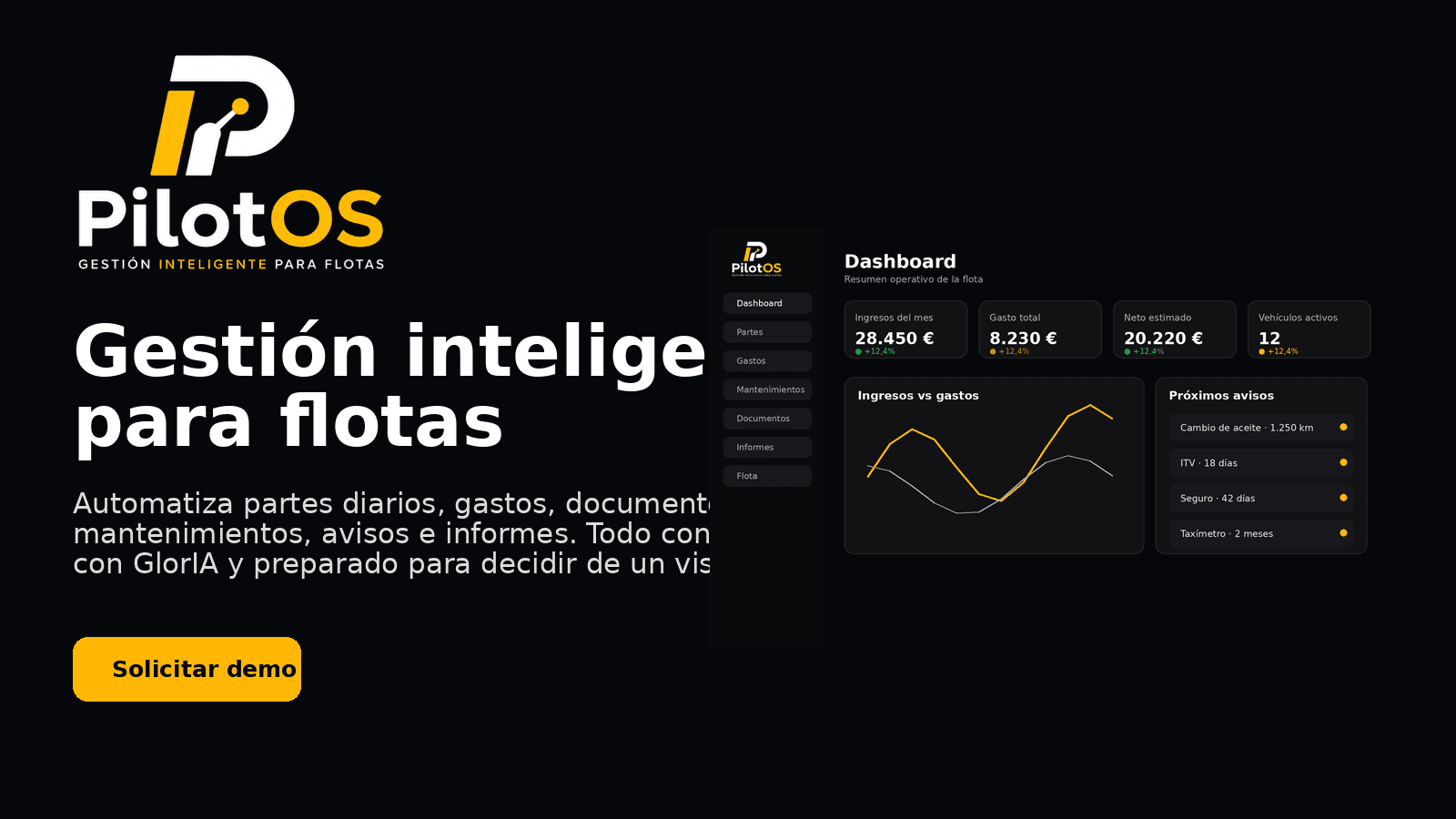 Vista premium de PilotOS para control operativo de flotas